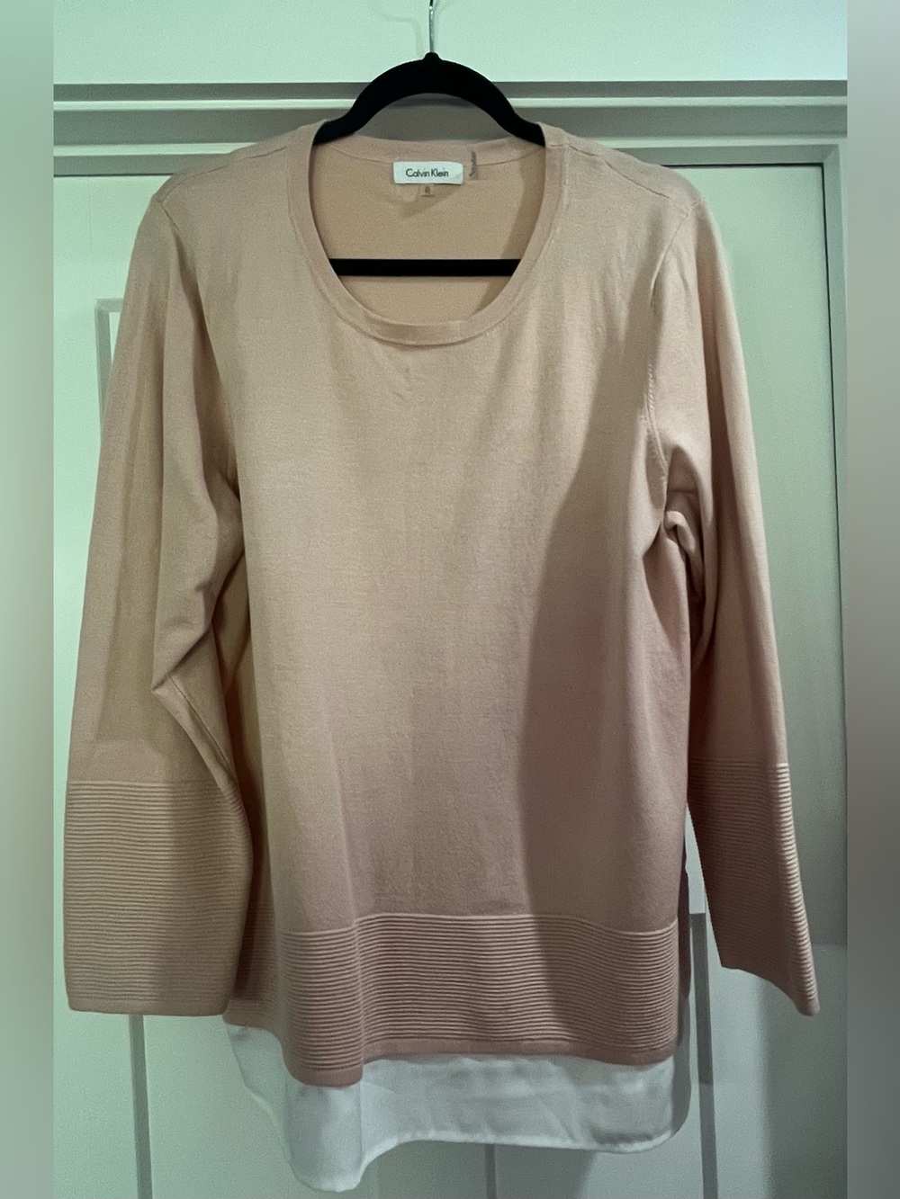 Calvin Klein 2-in-1 Mixed Media Layered Blush Pink Crewneck Sweater Size XL